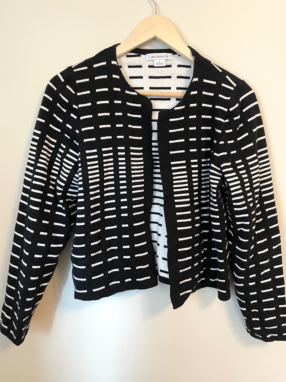 Liz Claiborne - Black White Geometric Open Front Cardigan - Size L